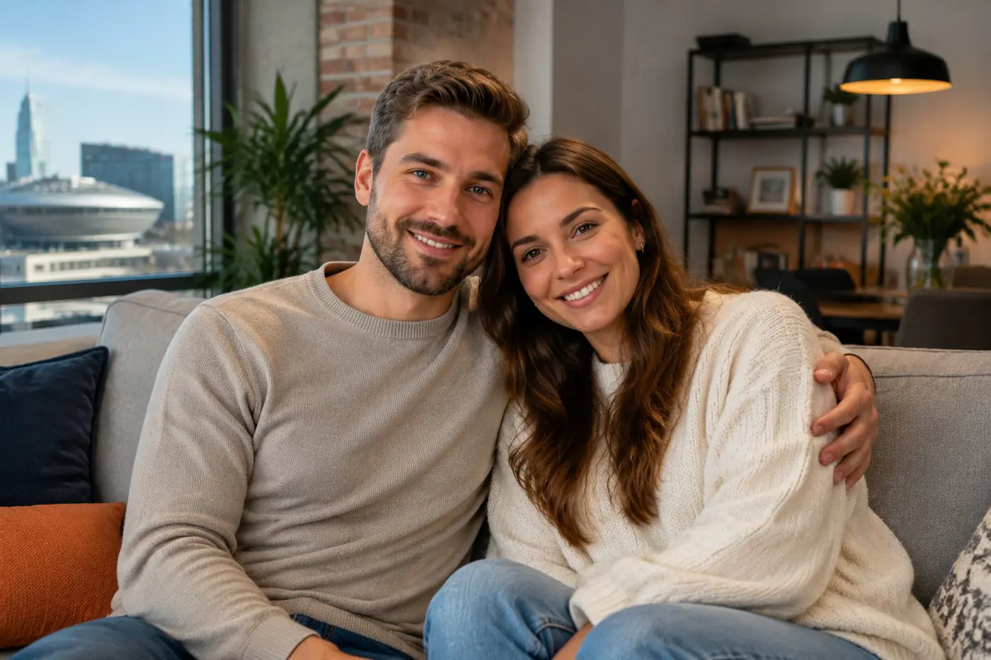 A couple relaxing together in a contemporary home
