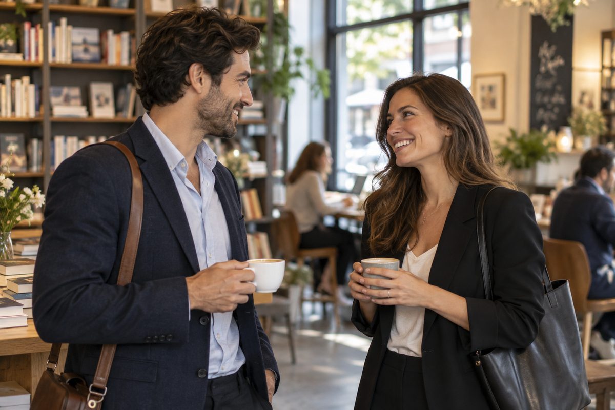 Two professionals meeting in person and building trust through conversation
